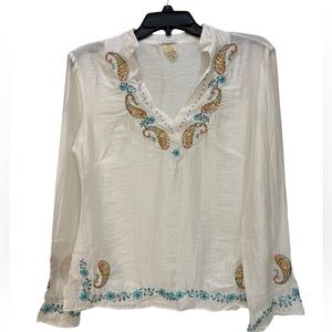 Bohemian Floral Embroidered Boho Blouse Women V-Neck Lightweight Large Civil
